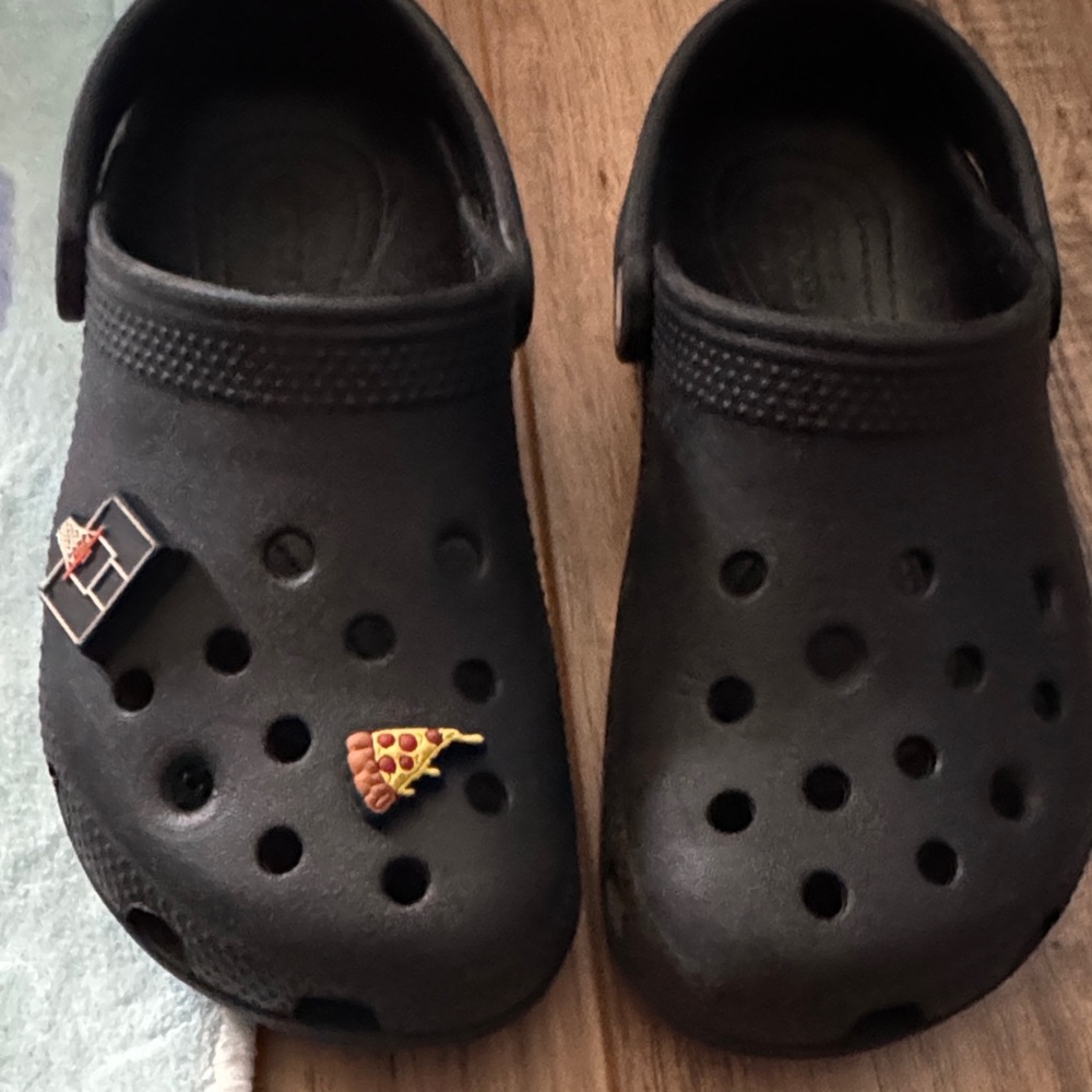 CROCS Kids Black Slip-On Clogs with Pizza Charm